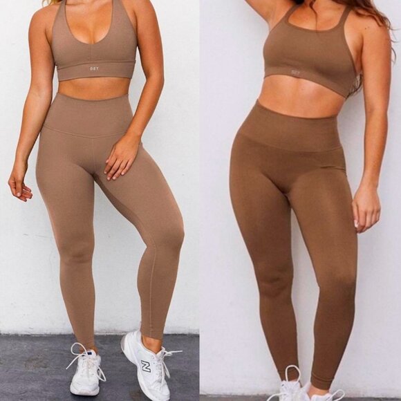 Set Active Sculptflex Penny Brown Leggings Small Seamless Ribbed High Waist - Picture 1 of 8